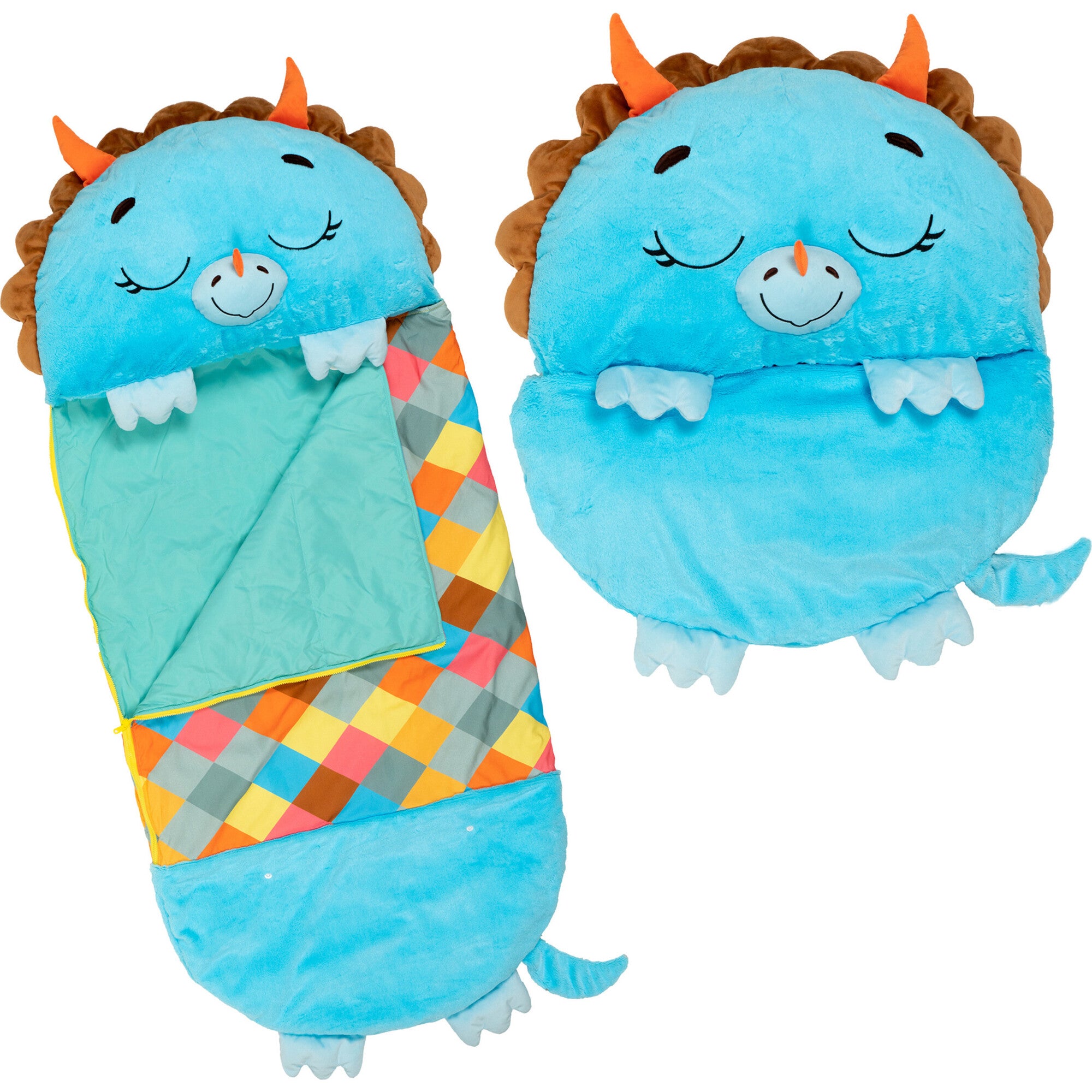 Happy Nappers: Pillow & Sleepy Sack: Medium - Triceratops Timmy