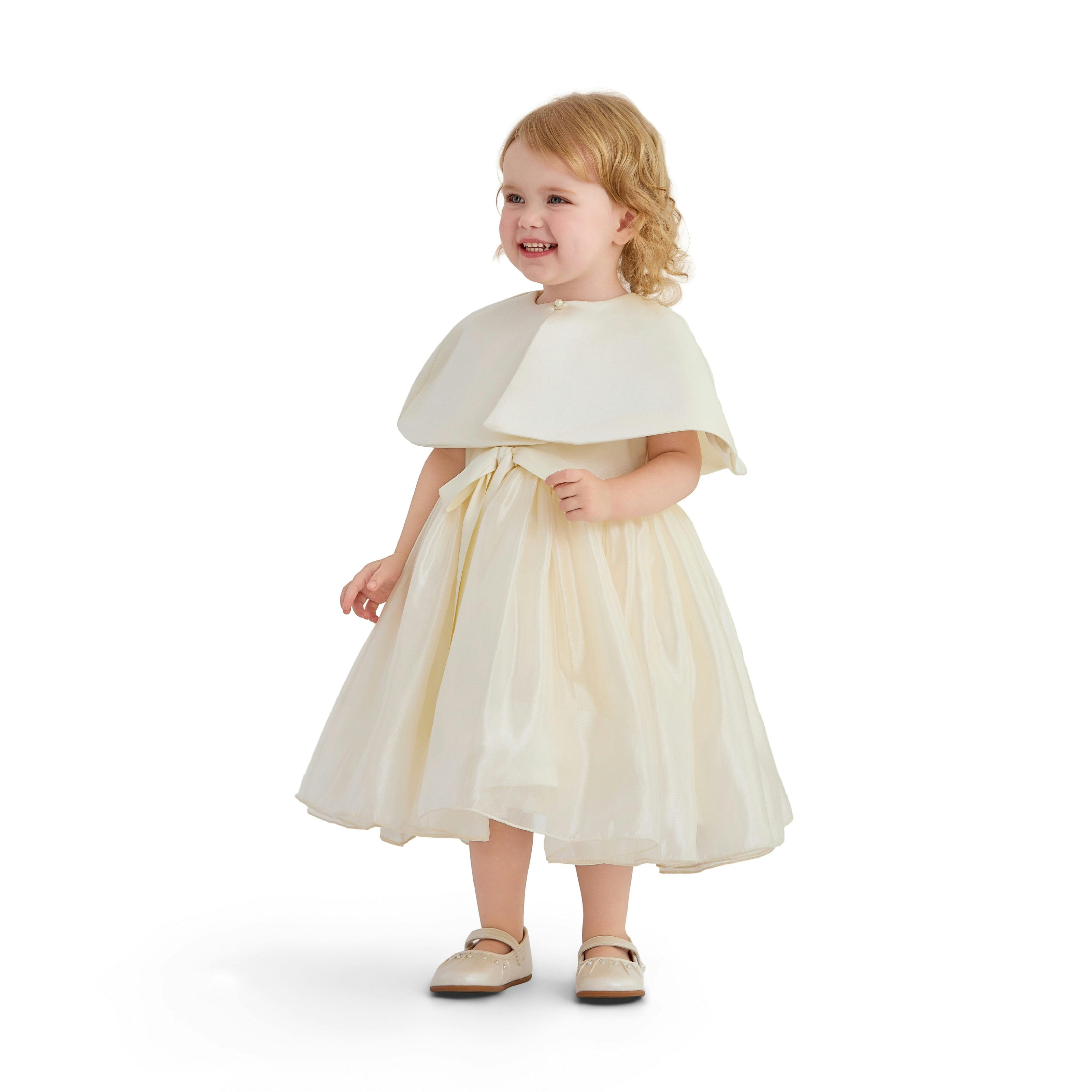 Beige Dovera Timeless Cape-Overlay Gown