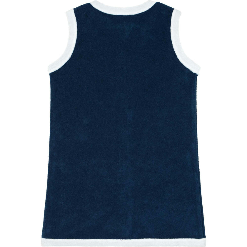 Girls Navy French Terry Sleeveless Button Down Dress