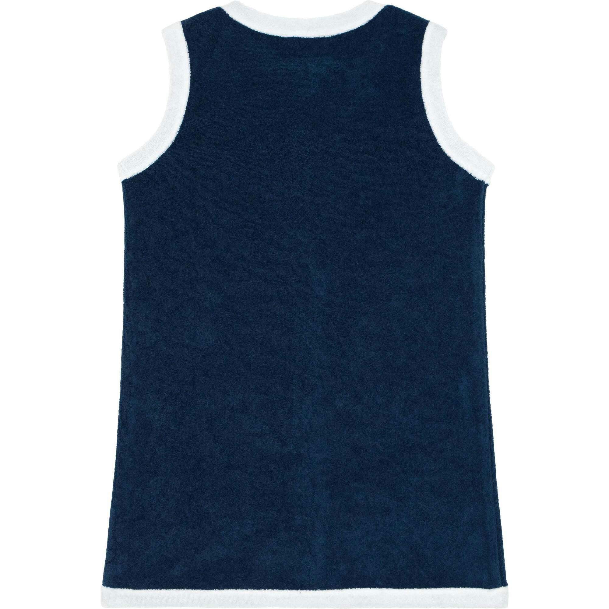 Girls Navy French Terry Sleeveless Button Down Dress