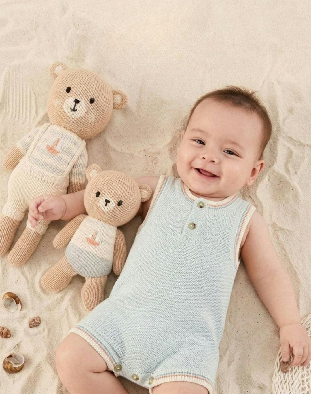 Arthur the bear with sailboat Natural & Light blue - 11