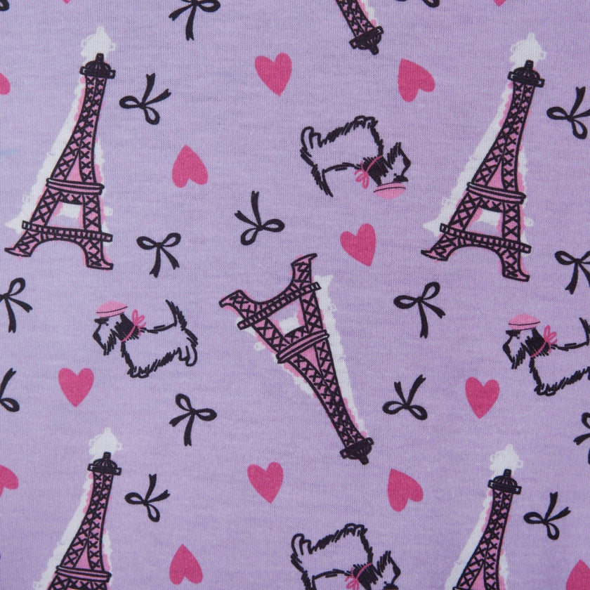 Girls Purple Print Pajama Set | Paris Hearts