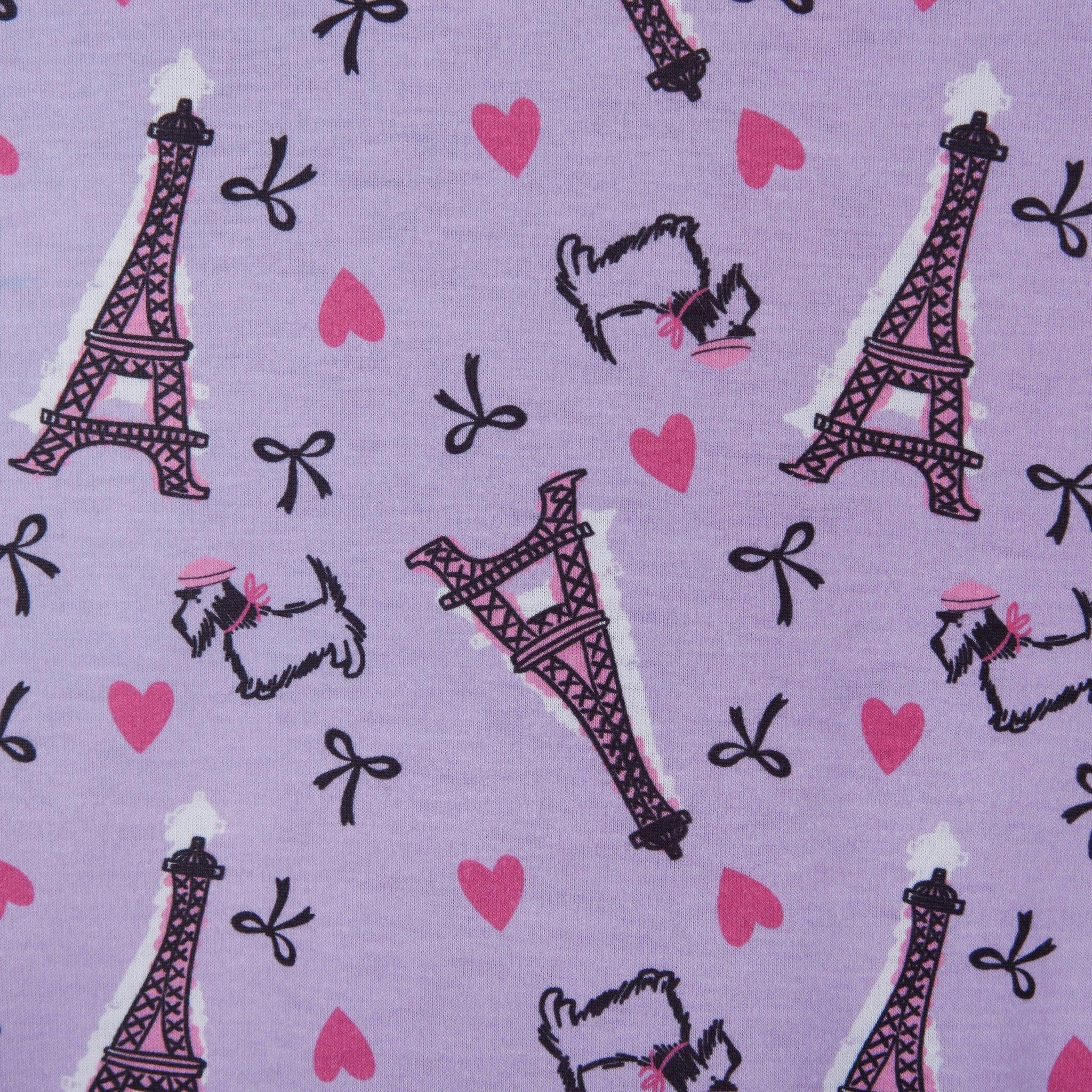 Girls Purple Print Pajama Set | Paris Hearts