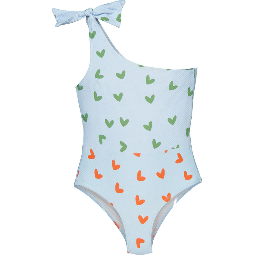 Asymmetric Textured Hearts Swimsuit, Multi
