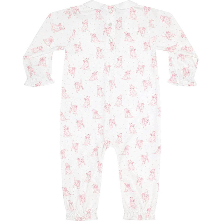 Pink Puppy Love Print Romper long sleeve