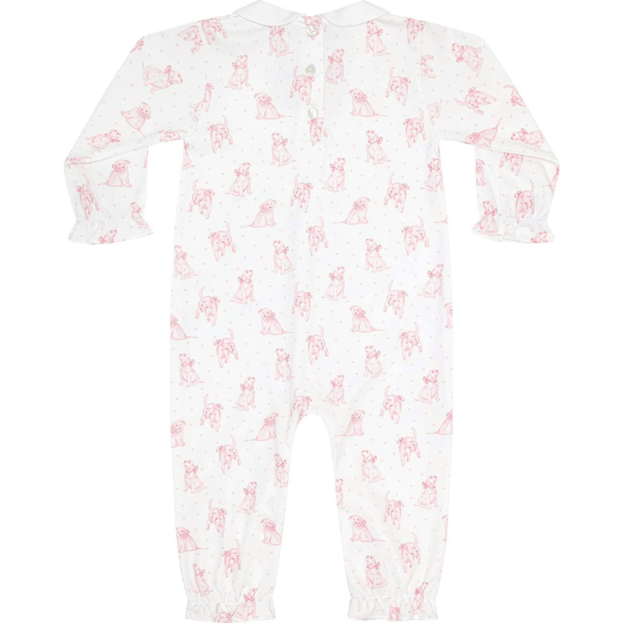 Pink Puppy Love Print Romper long sleeve