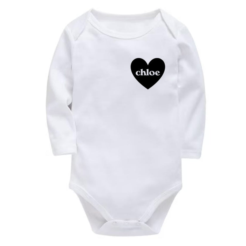 Heart U Most Personalized Baby Bodysuit, White