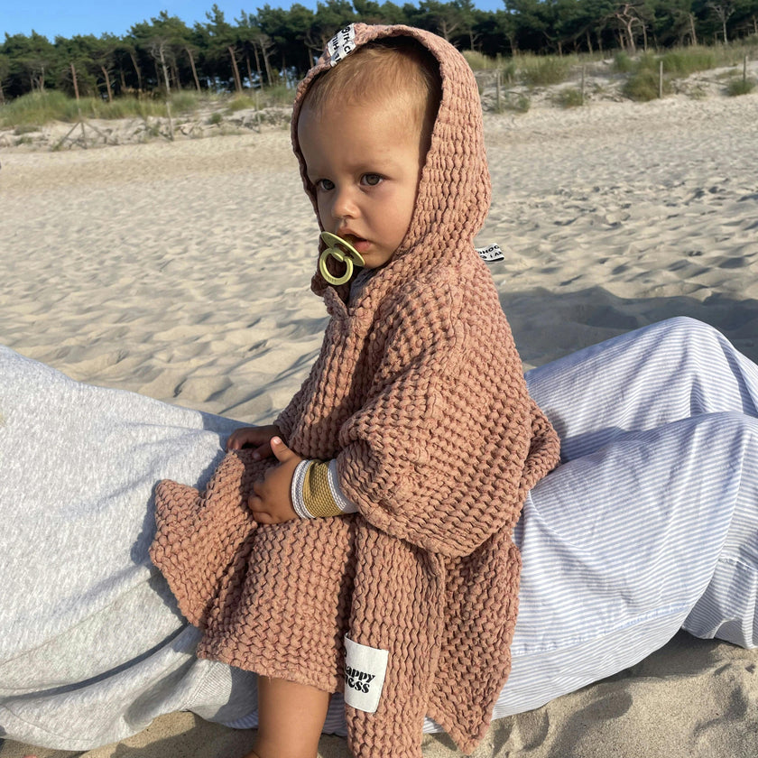 children's linen waffle poncho - cinnamon