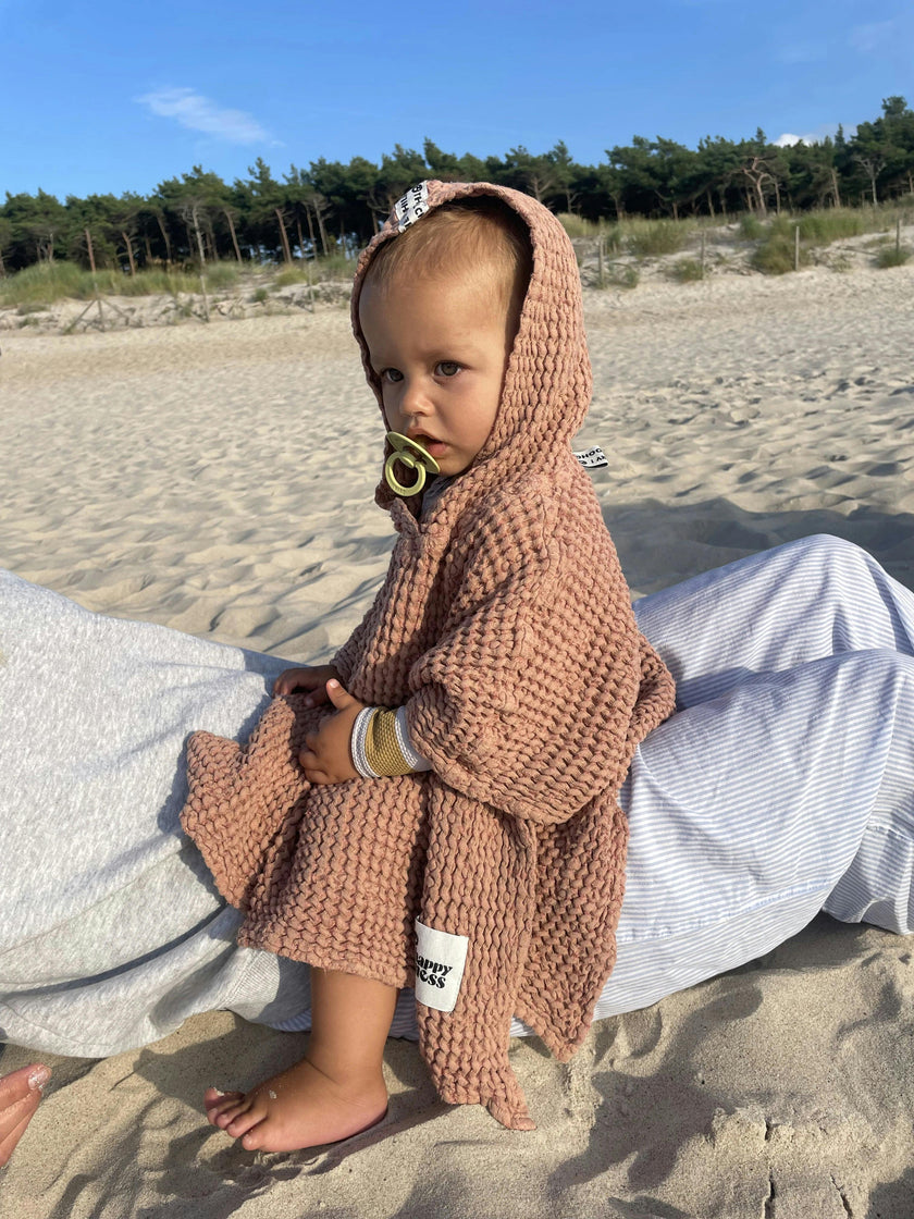 children's linen waffle poncho - cinnamon