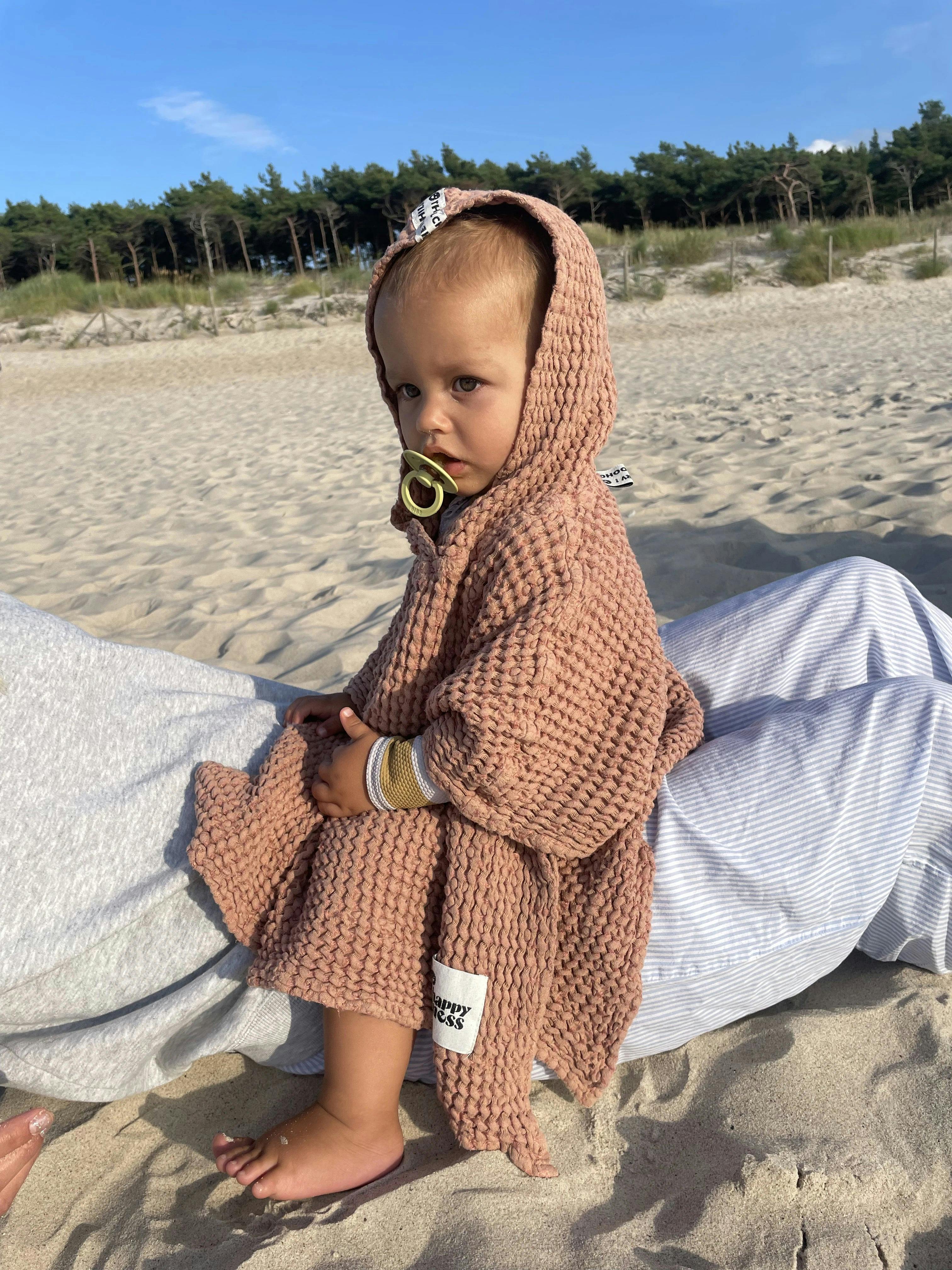 children's linen waffle poncho - cinnamon