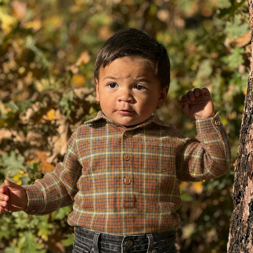 JASPER Orange/Gold Washed plaid Onesie