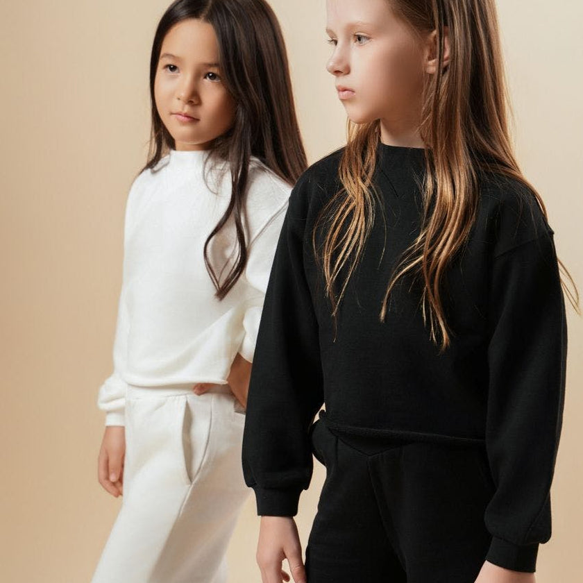 Cotton Mock Neck Cropped Sweatshirt