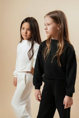 Cotton Mock Neck Cropped Sweatshirt