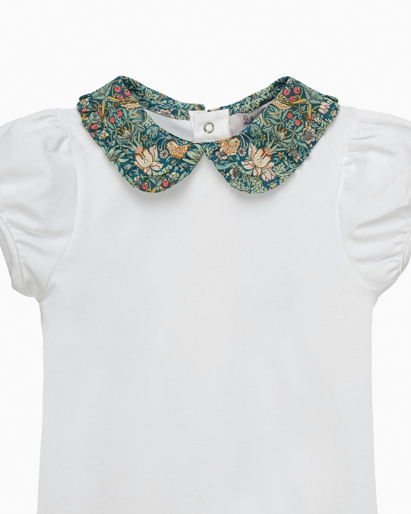 Baby Short-Sleeved Pie Crust Bodysuit in Strawberry Thief
