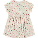 Hearts Print Ruffled Waist Short Sleeve Dress