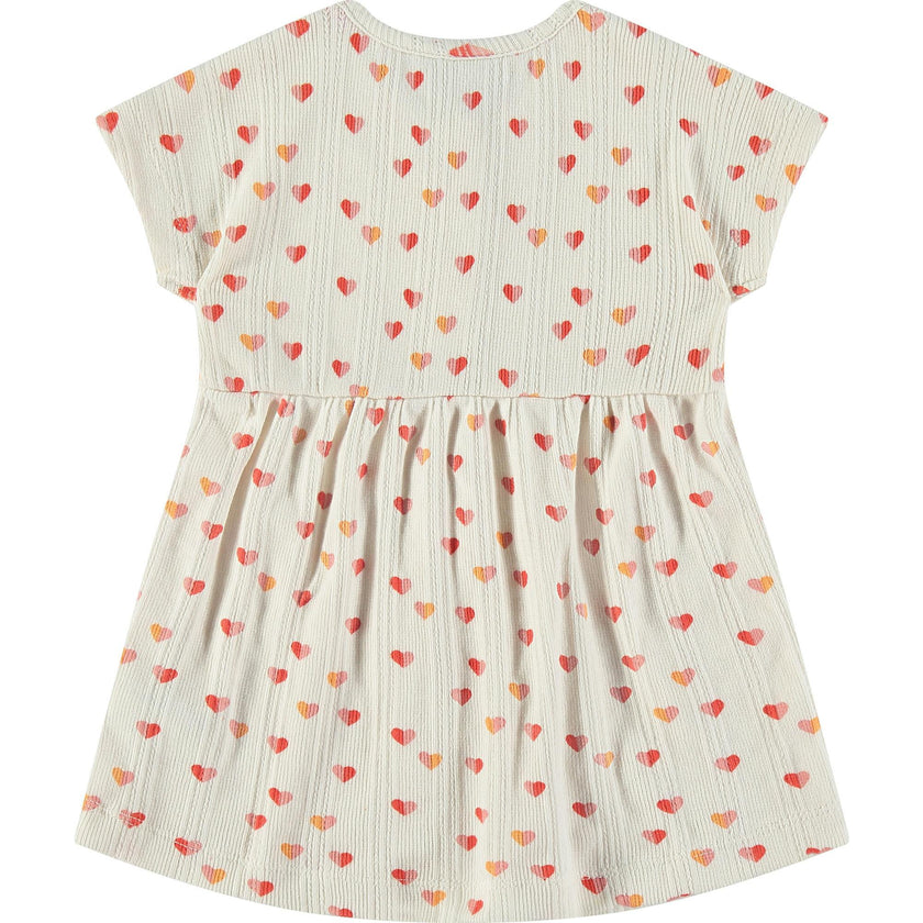 Hearts Print Ruffled Waist Short Sleeve Dress