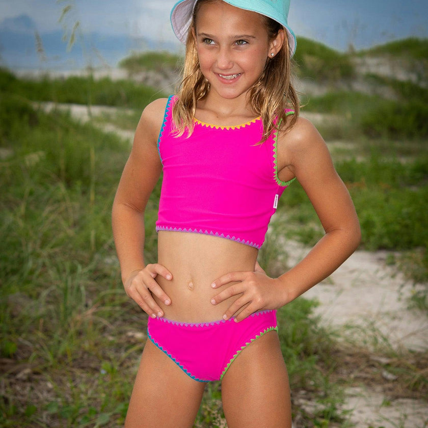 Embroidered Trim Tankini Two Piece Swimsuit Set