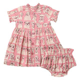 Baby Girls Autumn Dress Set - Pink Sketched Dogs