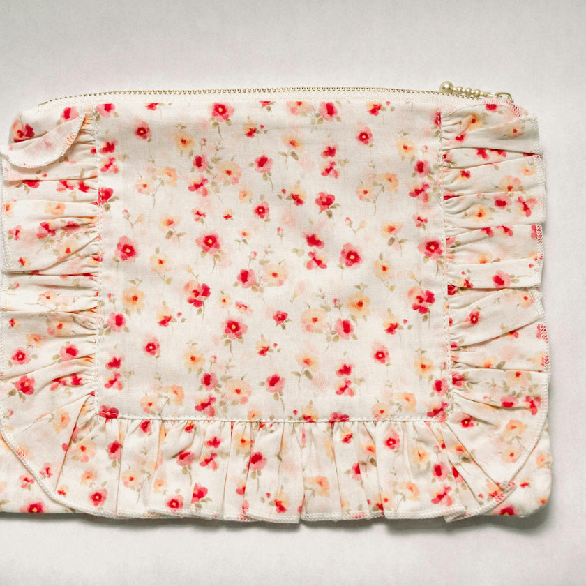 Sunset Petal Timeless Floral Ruffle Zipper Pouch