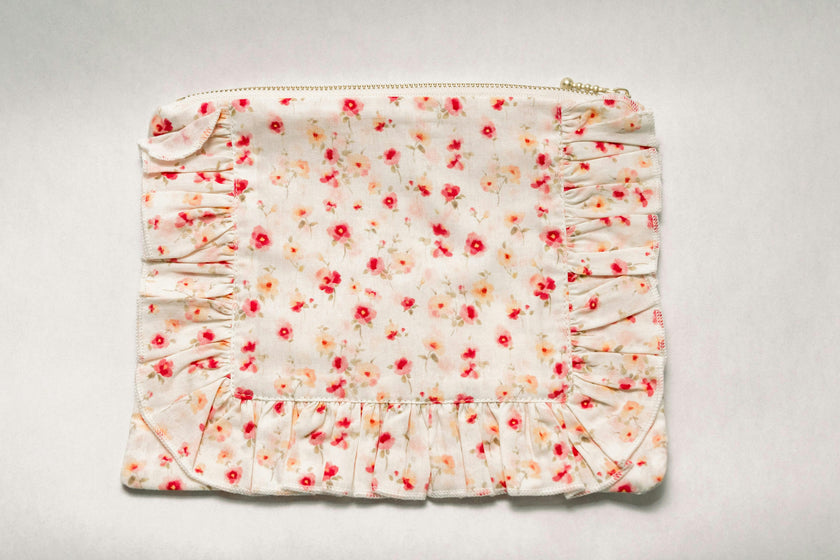 Sunset Petal Timeless Floral Ruffle Zipper Pouch
