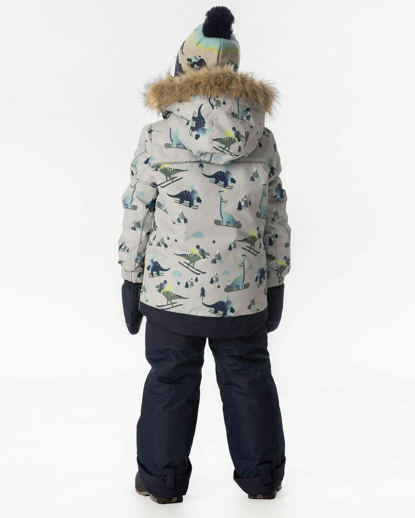 Two Piece Discover Snowsuit Grey Skiing Dinosaur Print