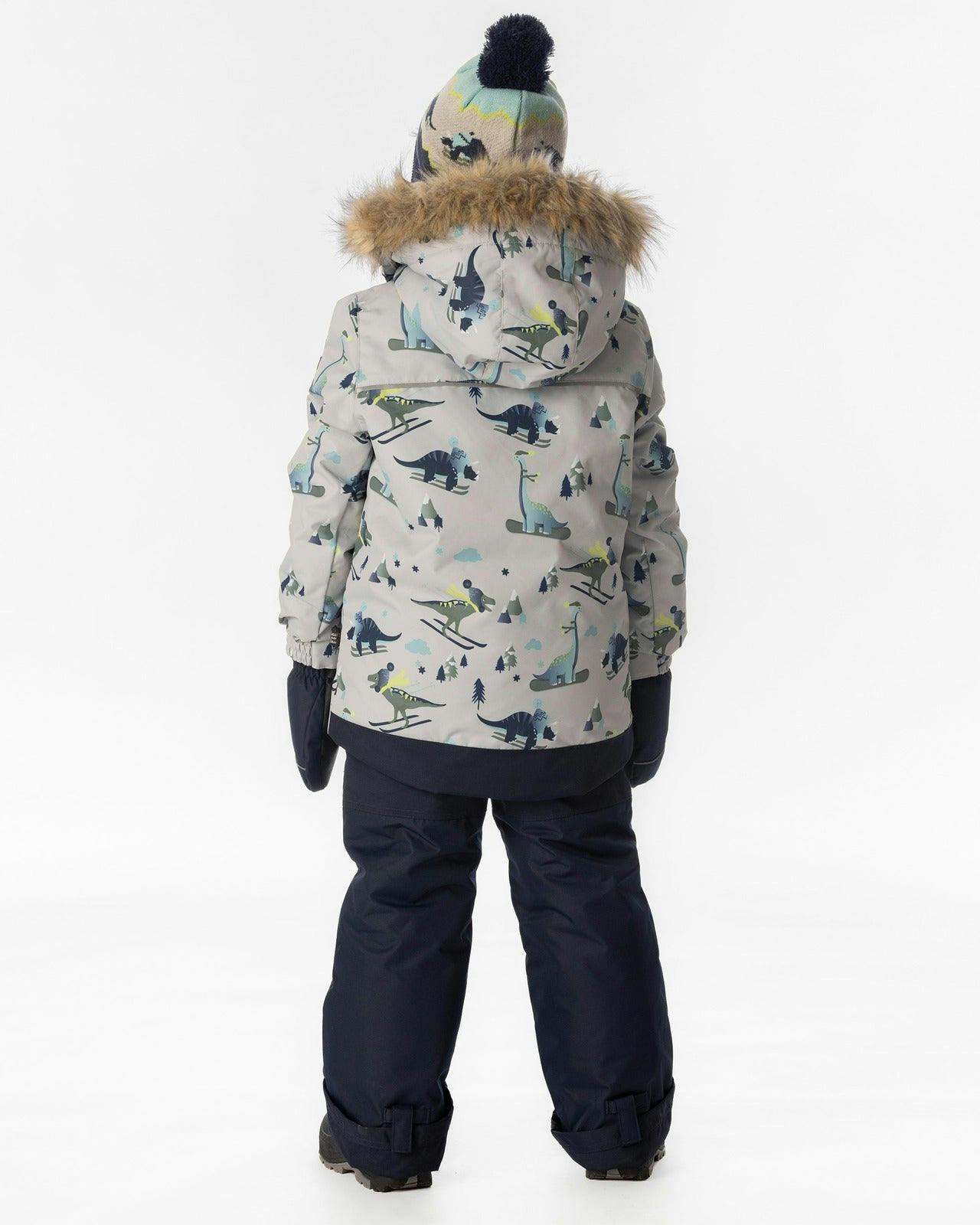 Two Piece Discover Snowsuit Grey Skiing Dinosaur Print