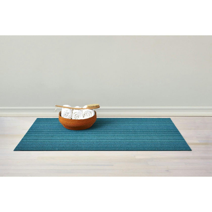 Skinny Stripe Shag Floor Mat, Turquoise
