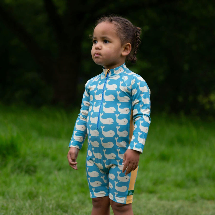 Blue Whales UPF 50 Recycled Sunsafe Sunsuit, Blue