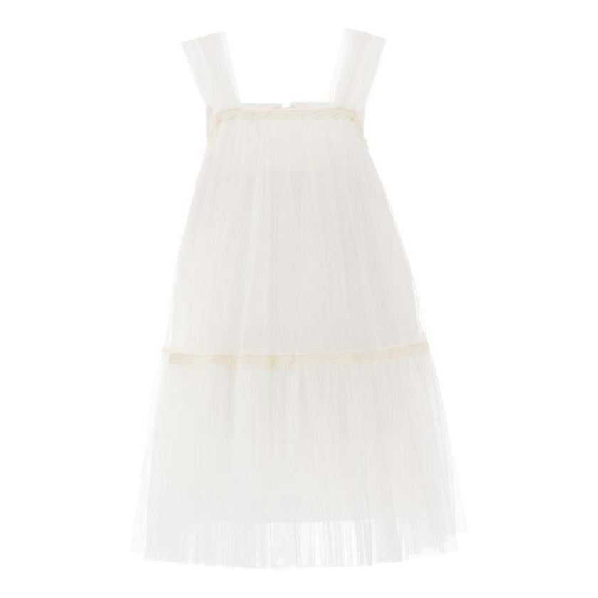 White Square Tulle Overlay Dress 4Y / White White Square Tulle Overlay Dress 4Y / White