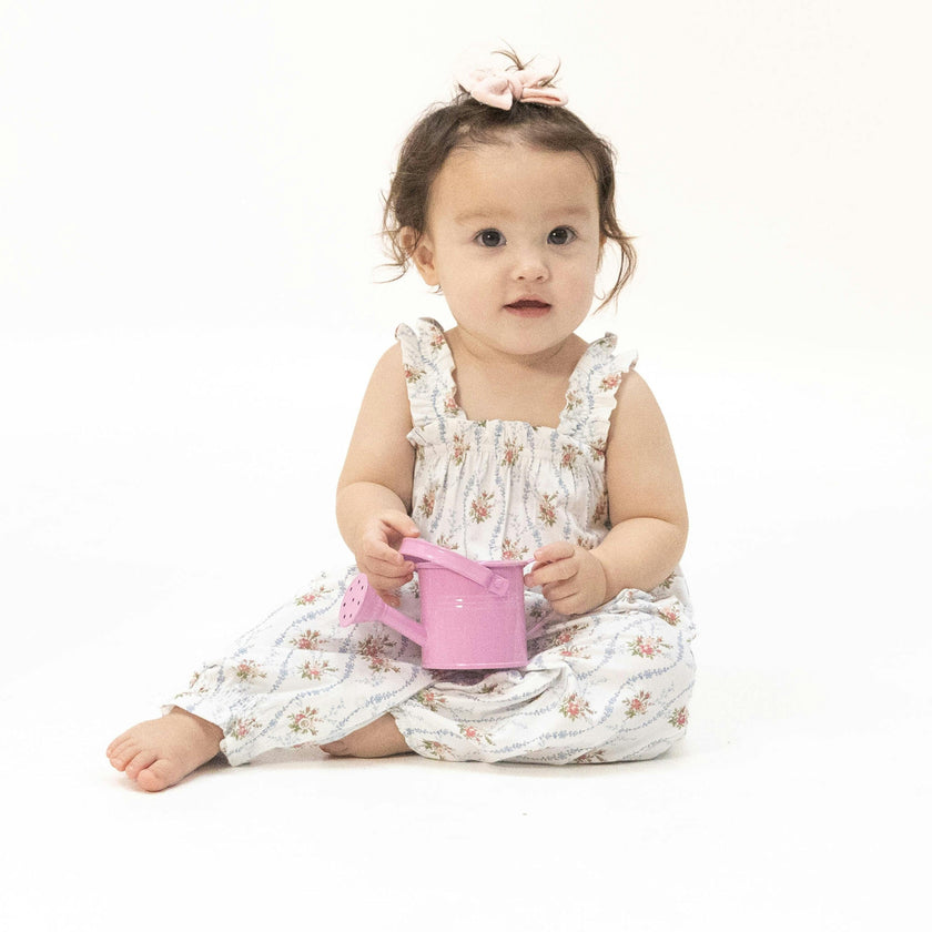 Heirloom Rose Stripe - Ruffly Strap Overall
