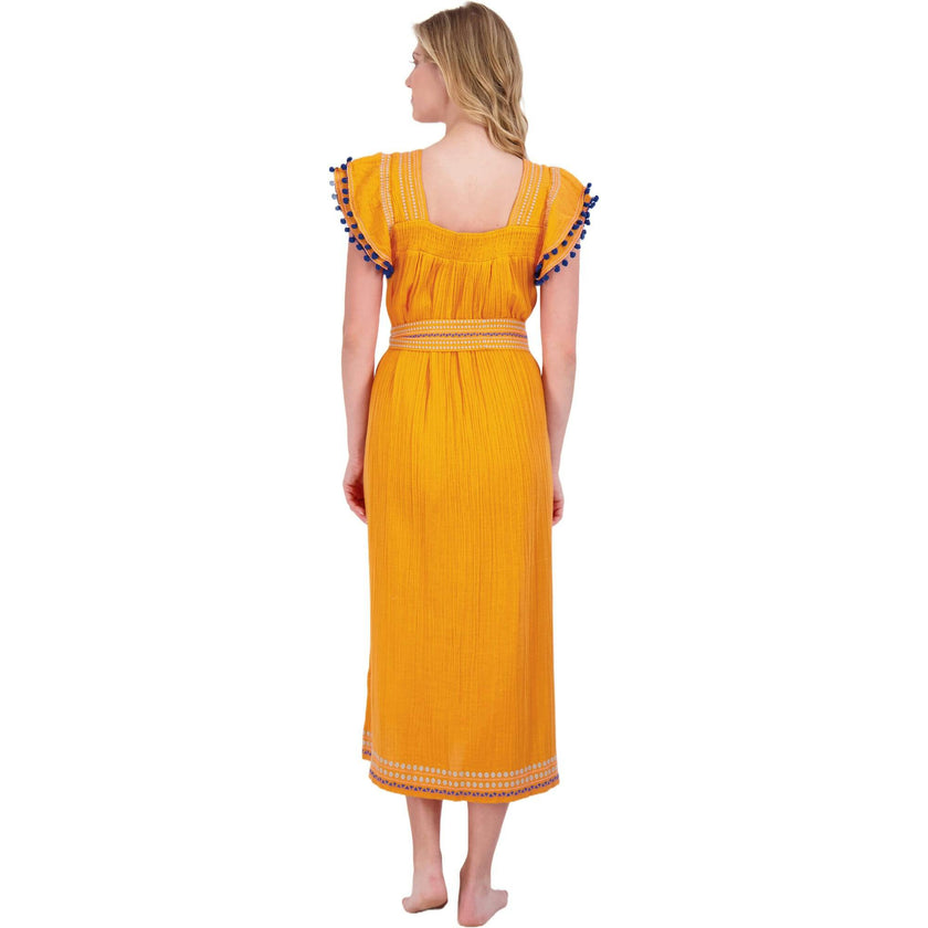 Women's Maxi Sandrine Embroidered Dress, Yellow