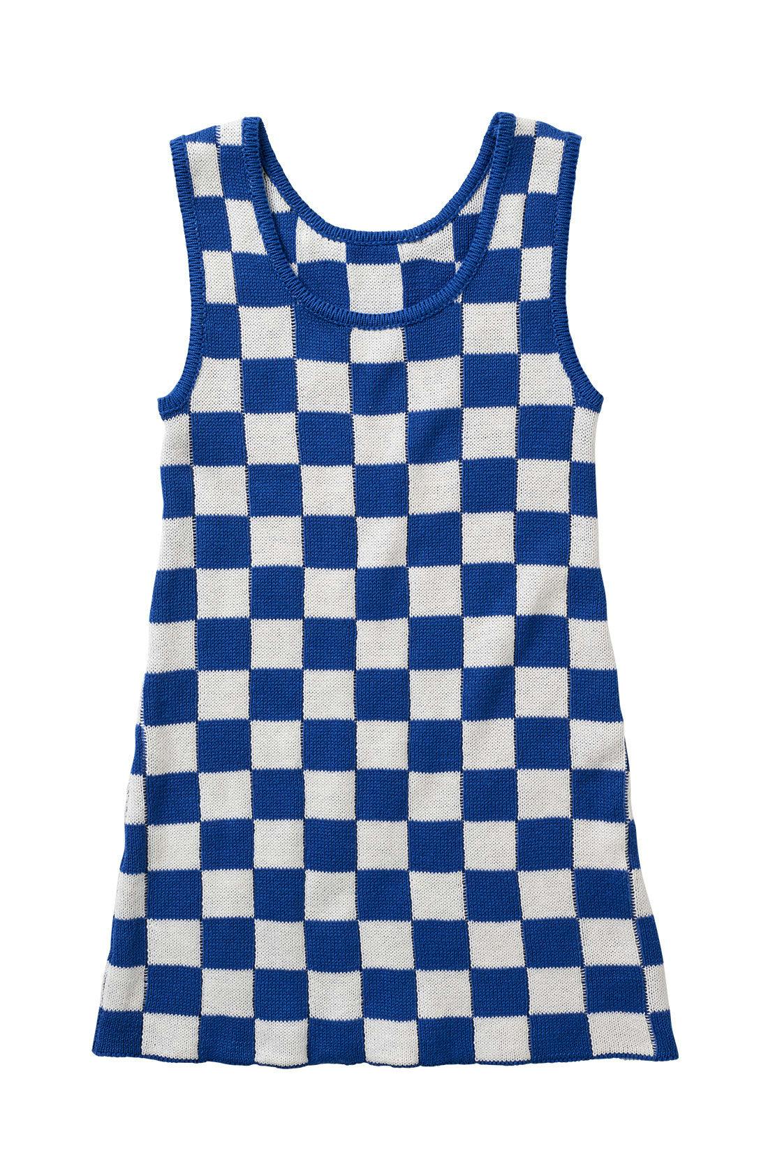Checkered Knit Mini Dress / Navy