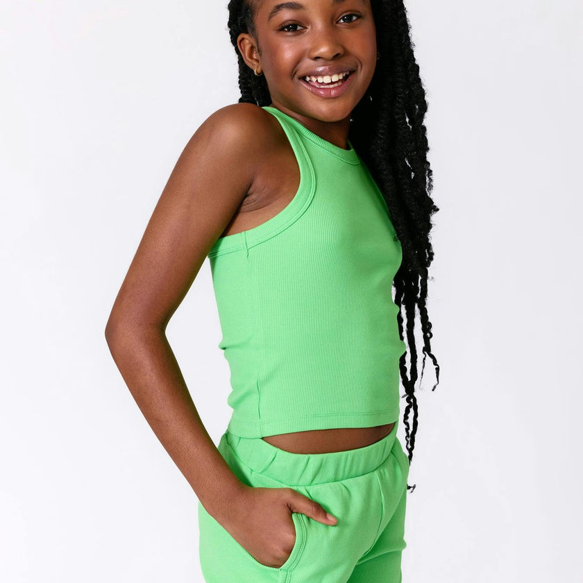 Girls Rib Tank in Tropic Green