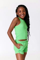 Girls Rib Shorts in Tropic Green