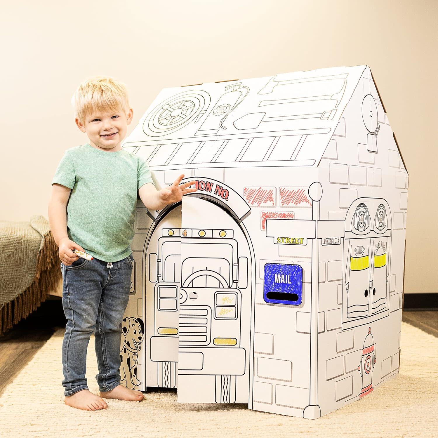Color & Paint Cardboard Playhouse - Police & Fire Station