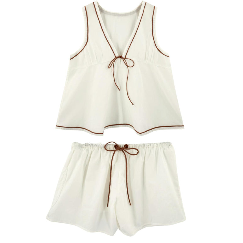 Pajama Tap Short & Camisole Set in White
