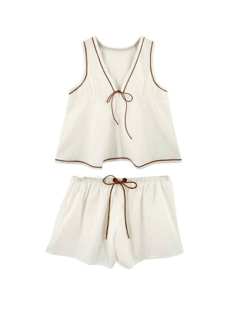 Pajama Tap Short & Camisole Set in White