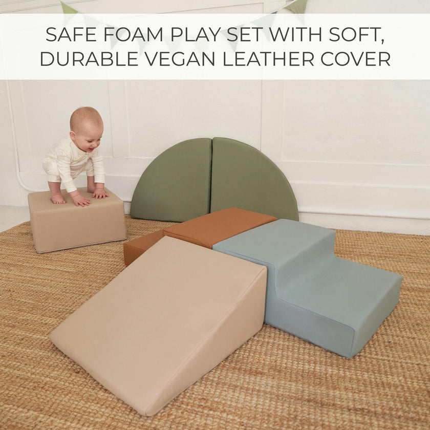 Fun Climbing Toy Set for Toddlers Aged 1-3 - Incl. Crawl Through Tunnel & PU-Leather Climbing Blocks for Indoor Fun - Foam Play Gym for Baby & Kids