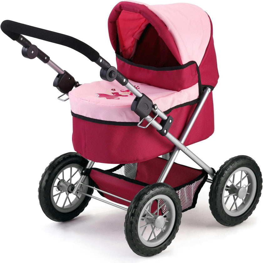 Trendy Pram Stroller for Toy Baby Dolls in Red/Pink
