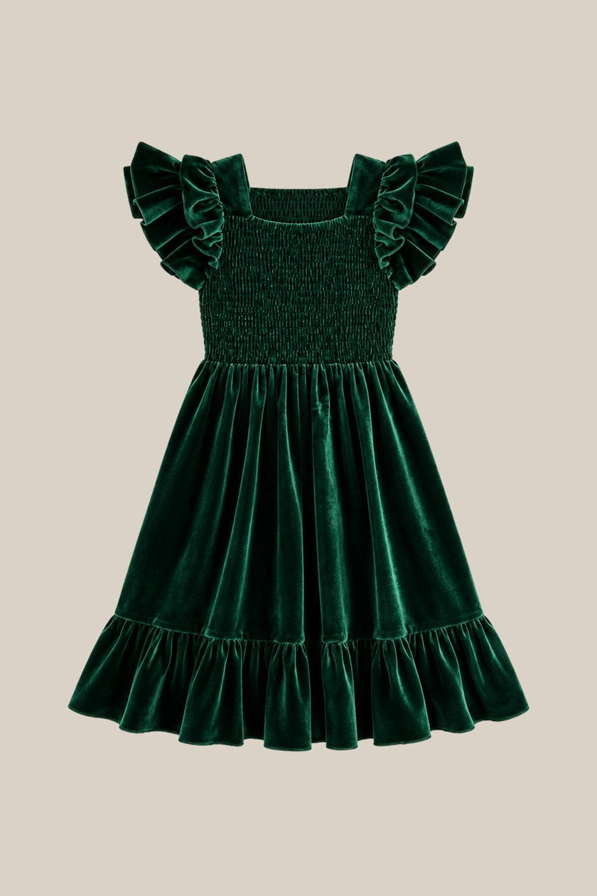 Mini Hattie Dress in Emerald Velvet