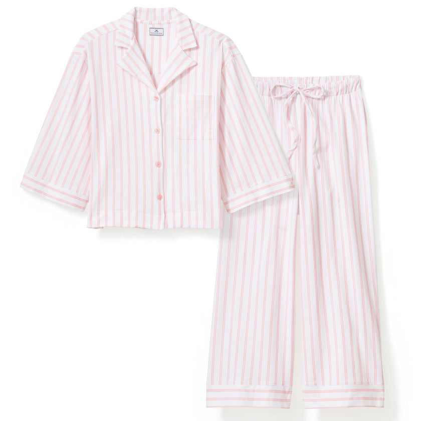 The Olivia Wide Leg Pima Pajama Set in Pink Stripe