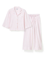 The Olivia Wide Leg Pima Pajama Set in Pink Stripe