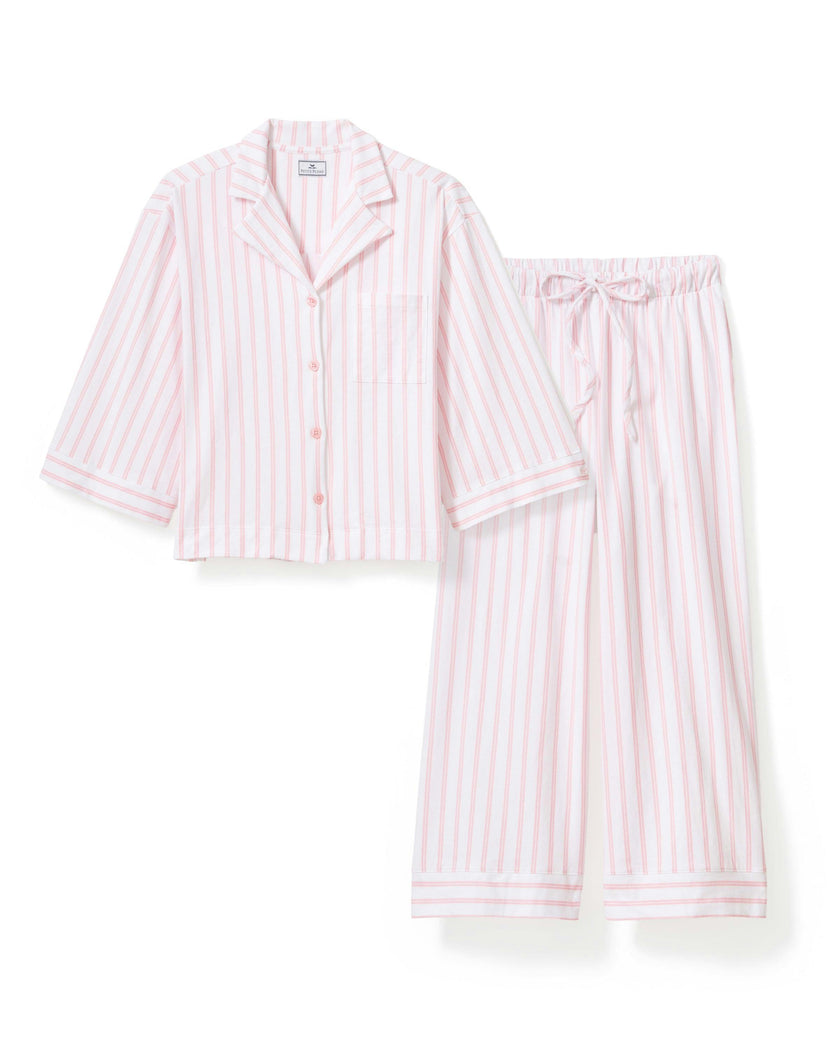 The Olivia Wide Leg Pima Pajama Set in Pink Stripe