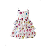 Happy Rainbow Smiley Sleeveless Ruffled Tire Dress