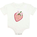 Strawberry Patchwork Short Sleeve Romper - White