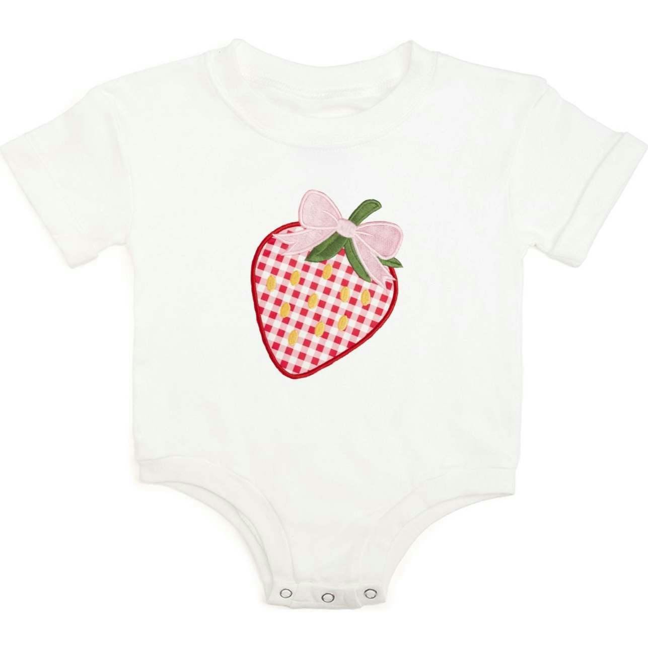 Strawberry Patchwork Short Sleeve Romper - White