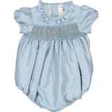 Astrid Blue Silk Smocked Baby Bubble