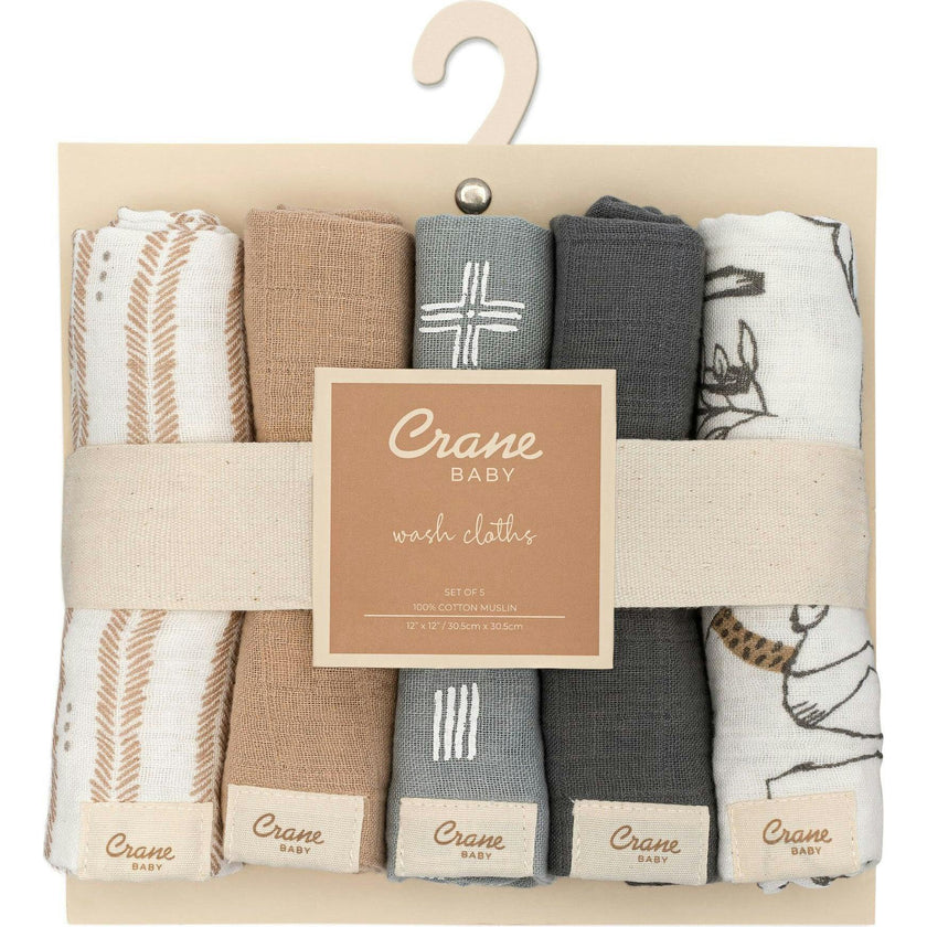 Ezra 5-pc. Cotton Baby Washcloth Set (Woodland Animal)