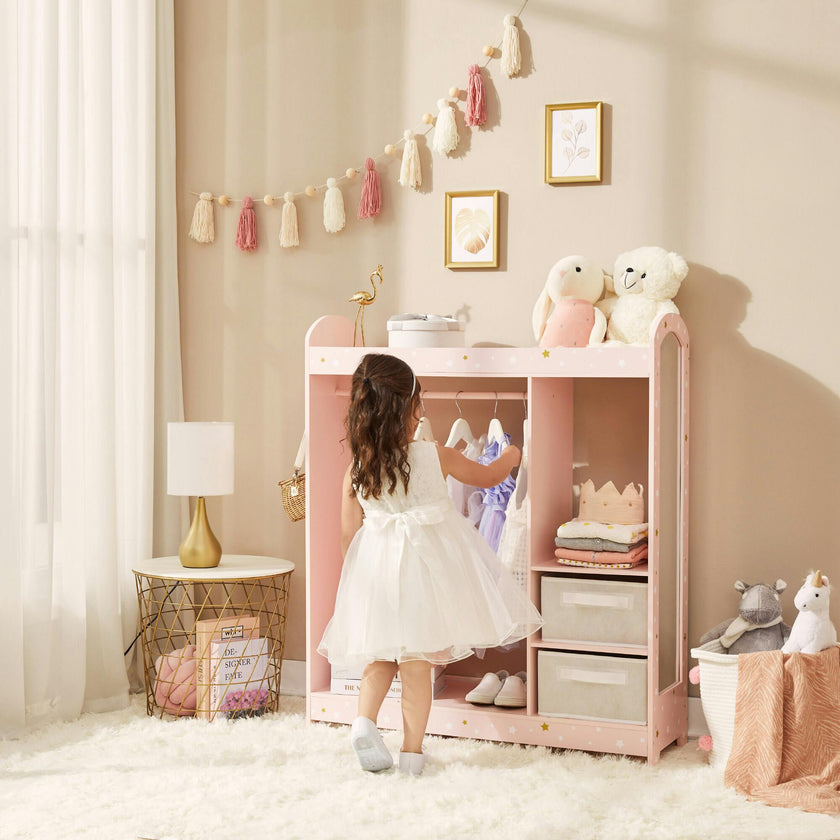 Fantasy Fields by Teamson Kids - Fashion Twinkle Star Prints Jasmine Toy Dress Up Unit Kids Furniture - Pink