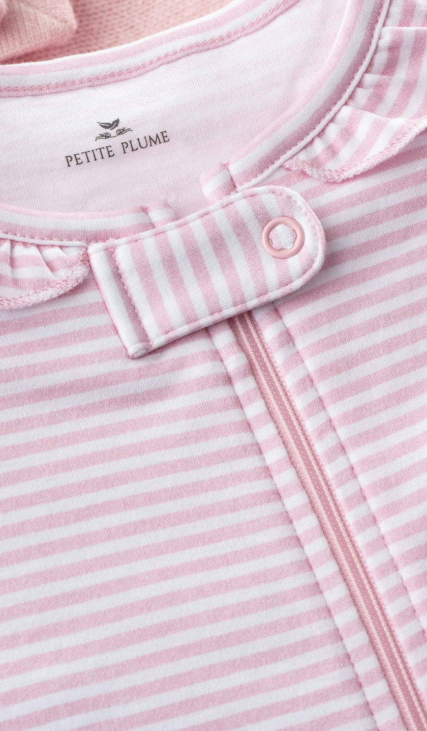 Baby's Pima Ruffle Collar Romper in Pink Stripe